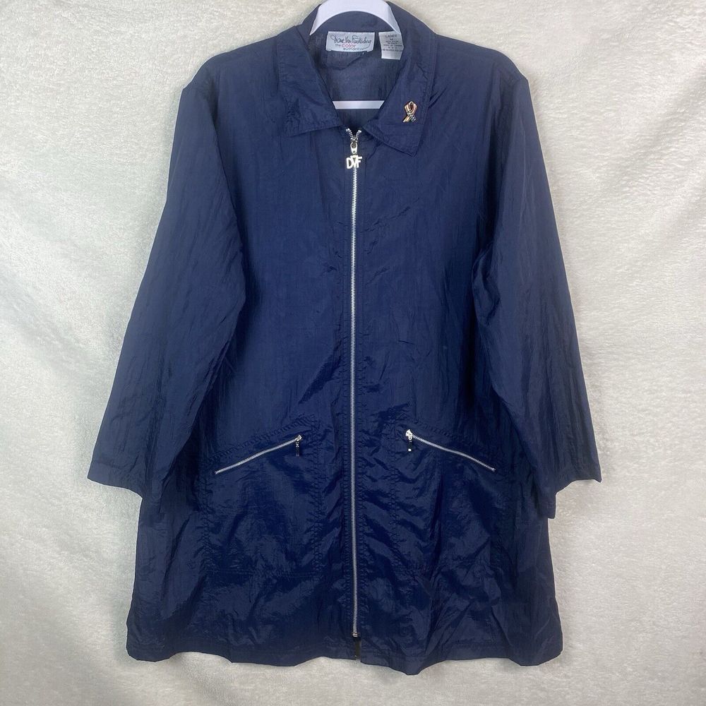 VINTAGE Diane Von Furstenberg Jacket Women Medium Blue Windbreaker Rain‎ Coat